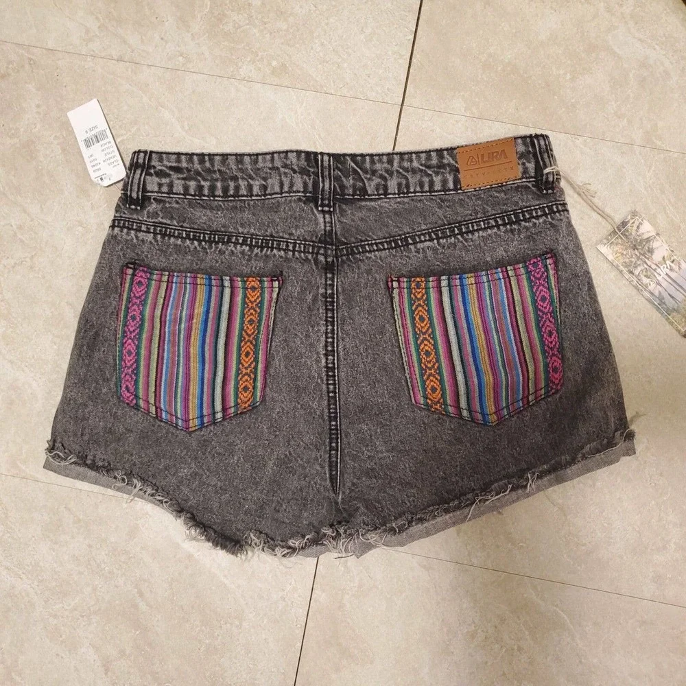 Lira Light Black Denim Shorts Size 9 Distressed Western CRTV SCTV NEW w TAGS NWT